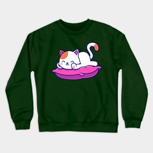 Cute Cat Laying On Pillow Cartoon Crewneck Sweatshirt